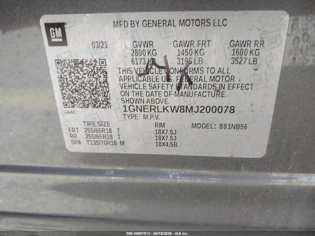 1GNERLKW8MJ200078 2021 CHEVROLET TRAVERSE photo no. 9