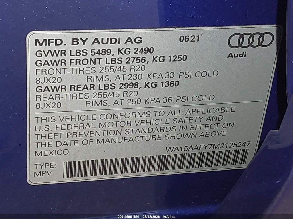 WA15AAFY7M2125247 2021 AUDI Q5 SPORTBACK photo no. 9