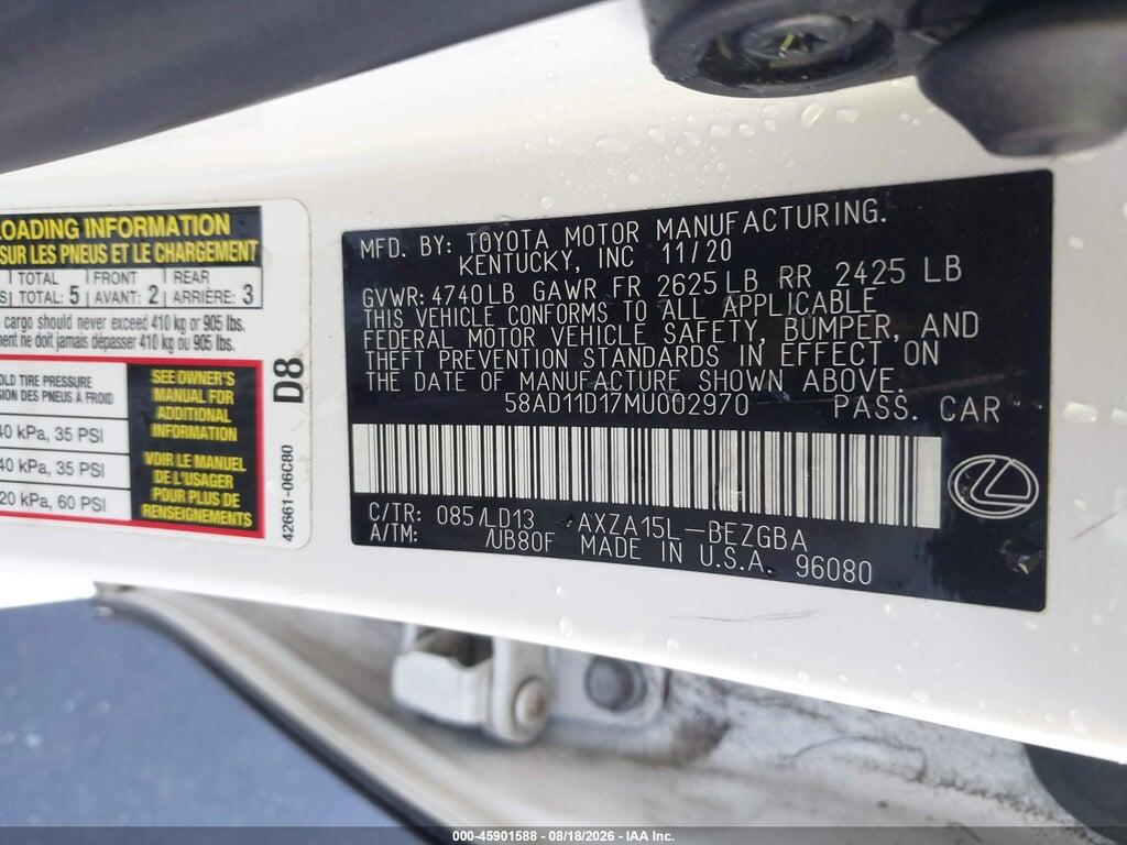 58AD11D17MU002970 2021 LEXUS ES 250 photo no. 9