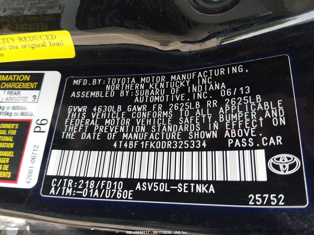4T4BF1FK0DR325334 2013 TOYOTA CAMRY photo no. 9
