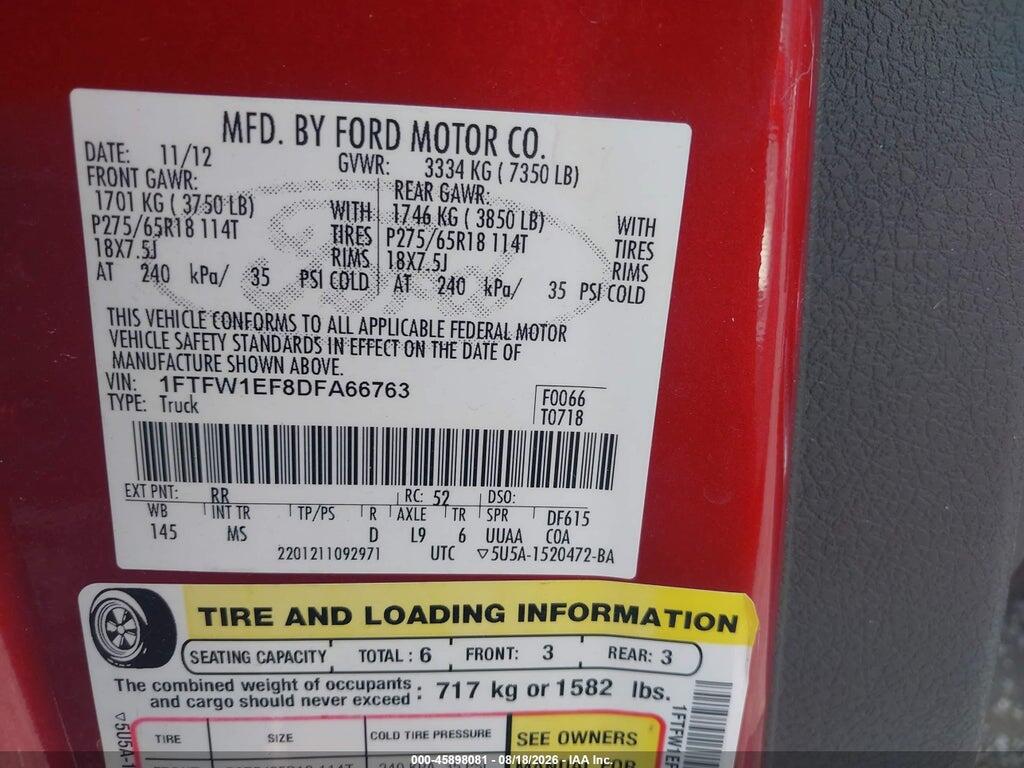 1FTFW1EF8DFA66763 2013 FORD F-150 photo no. 9
