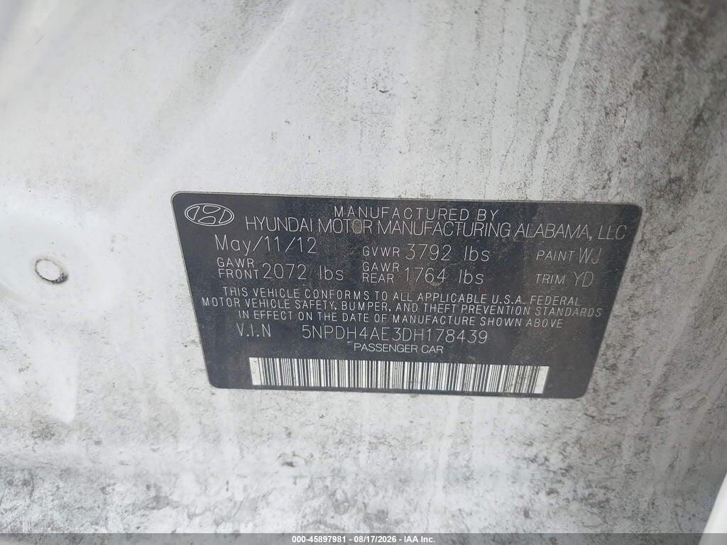 5NPDH4AE3DH178439 2013 HYUNDAI ELANTRA photo no. 9