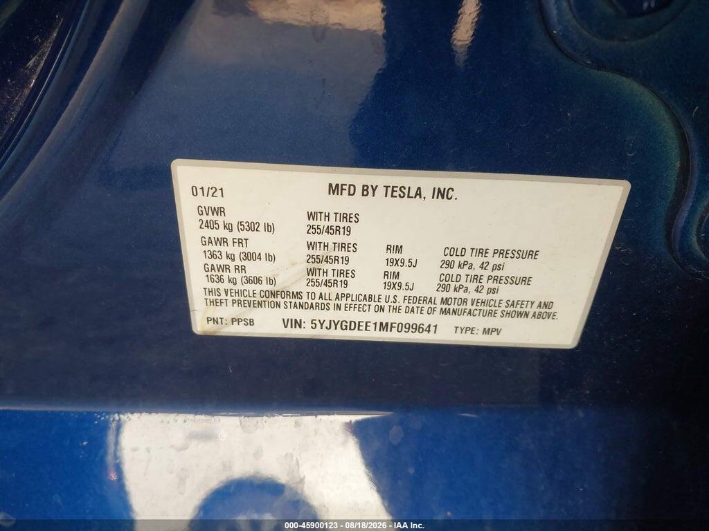 5YJYGDEE1MF099641 2021 TESLA MODEL Y photo no. 9