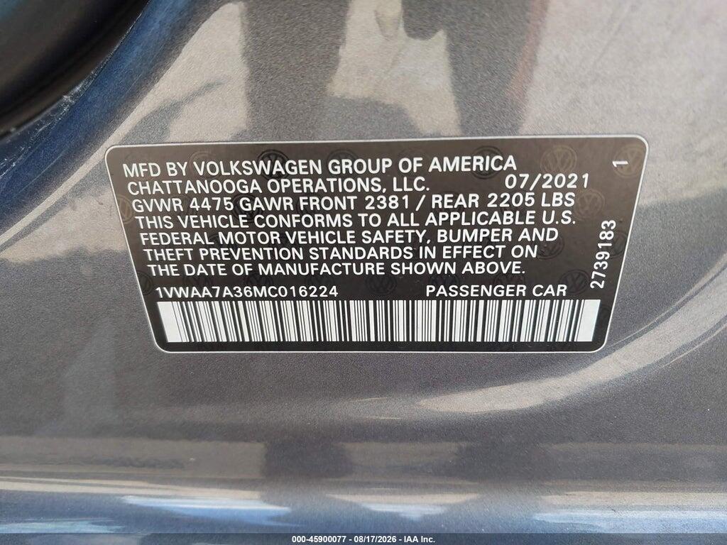 1VWAA7A36MC016224 2021 VOLKSWAGEN PASSAT photo no. 9