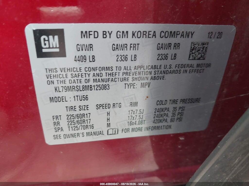 KL79MRSL8MB125083 2021 CHEVROLET TRAILBLAZER photo no. 9