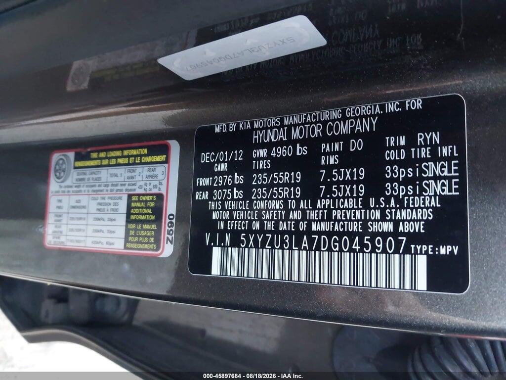 5XYZU3LA7DG045907 2013 HYUNDAI SANTA FE photo no. 9