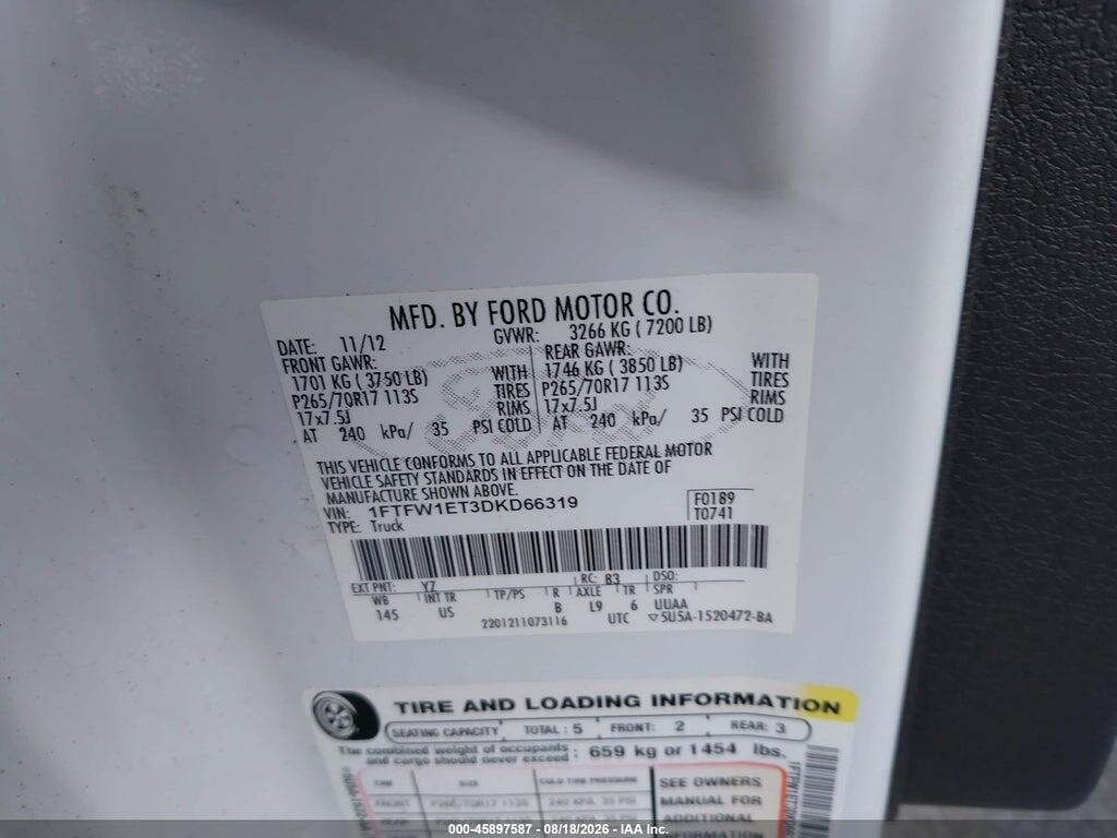 1FTFW1ET3DKD66319 2013 FORD F-150 photo no. 9