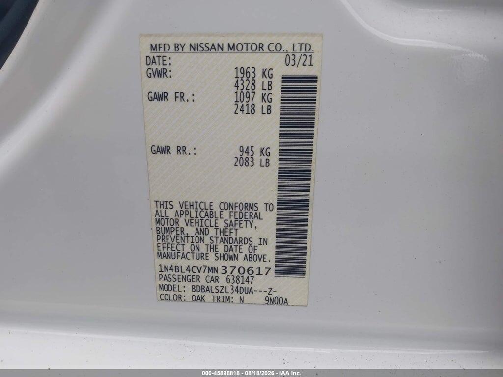 1N4BL4CV7MN370617 2021 NISSAN ALTIMA photo no. 9