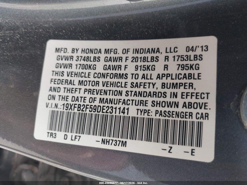19XFB2F59DE231141 2013 HONDA CIVIC photo no. 9