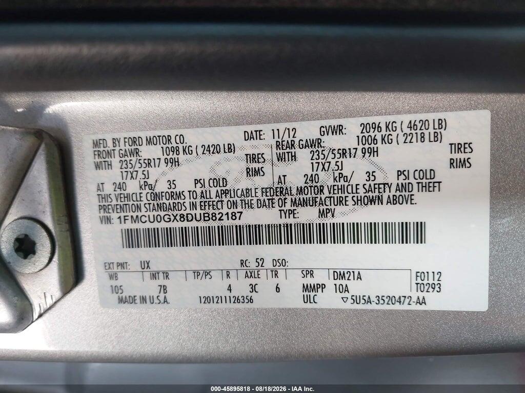 1FMCU0GX8DUB82187 2013 FORD ESCAPE photo no. 9
