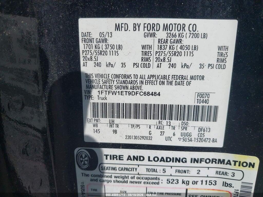 1FTFW1ET9DFC68484 2013 FORD F-150 photo no. 9