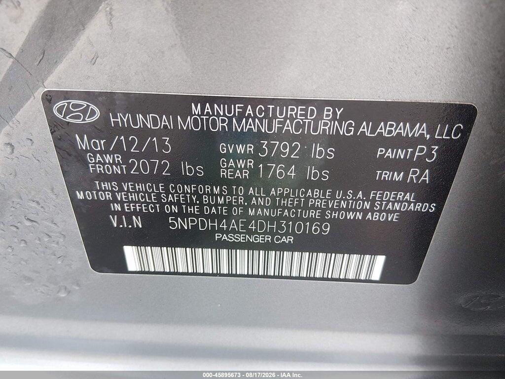 5NPDH4AE4DH310169 2013 HYUNDAI ELANTRA photo no. 9