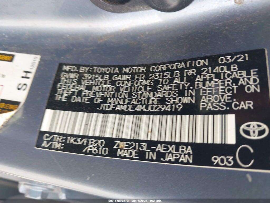 JTDEAMDE4MJ029419 2021 TOYOTA COROLLA photo no. 9