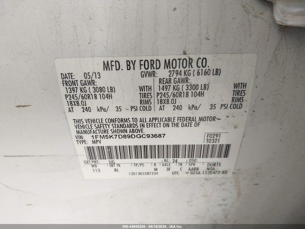 1FM5K7D89DGC93687 2013 FORD EXPLORER photo no. 9
