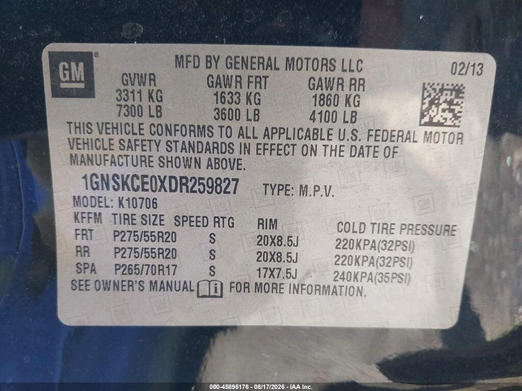 1GNSKCE0XDR259827 2013 CHEVROLET TAHOE photo no. 9