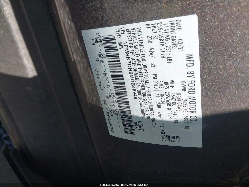 1FMSK7DH6MGB48948 2021 FORD EXPLORER photo no. 9