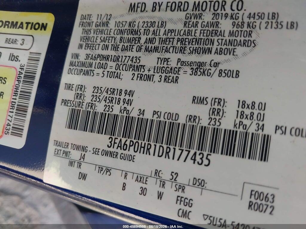 3FA6P0HR1DR177435 2013 FORD FUSION photo no. 9