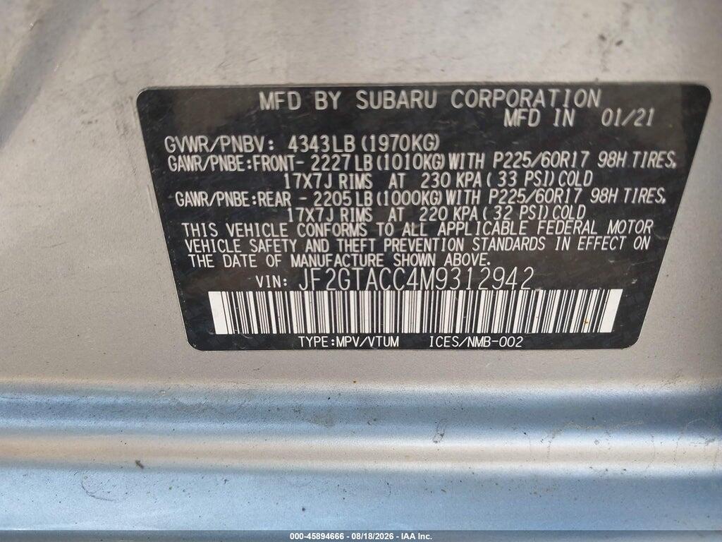 JF2GTACC4M9312942 2021 SUBARU CROSSTREK photo no. 9