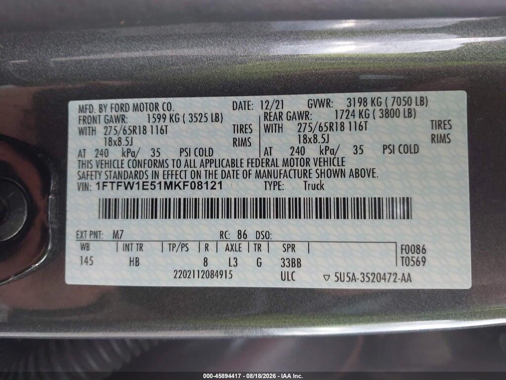 1FTFW1E51MKF08121 2021 FORD F-150 photo no. 9