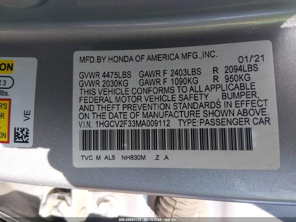 1HGCV2F33MA009112 2021 HONDA ACCORD photo no. 9