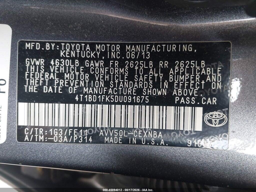 4T1BD1FK5DU091675 2013 TOYOTA CAMRY HYBRID photo no. 9