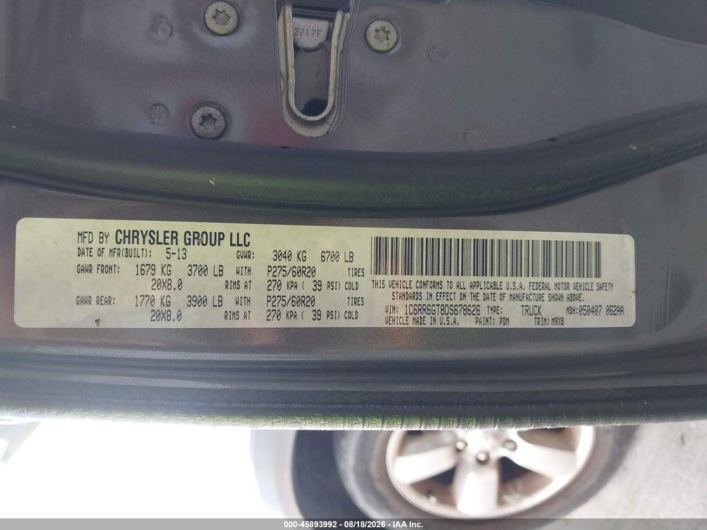 1C6RR6GT8DS678626 2013 RAM 1500 photo no. 9