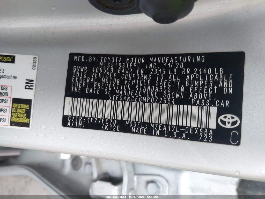 5YFS4MCE6MP072554 2021 TOYOTA COROLLA photo no. 9