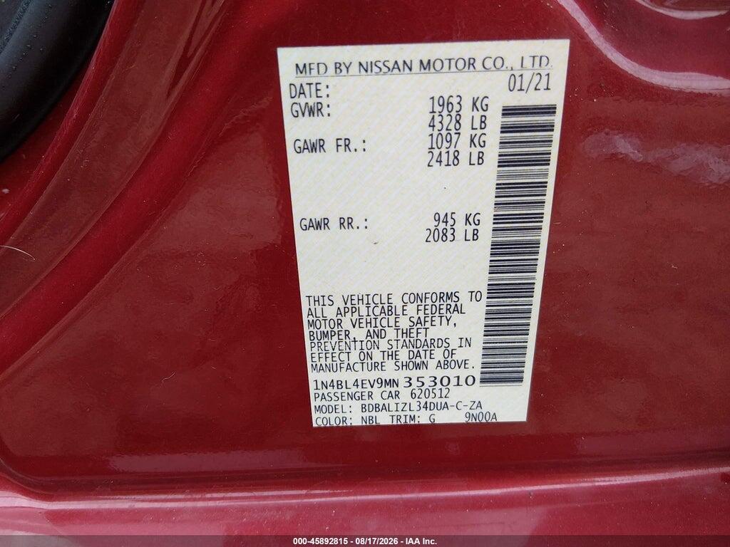 1N4BL4EV9MN353010 2021 NISSAN ALTIMA photo no. 9