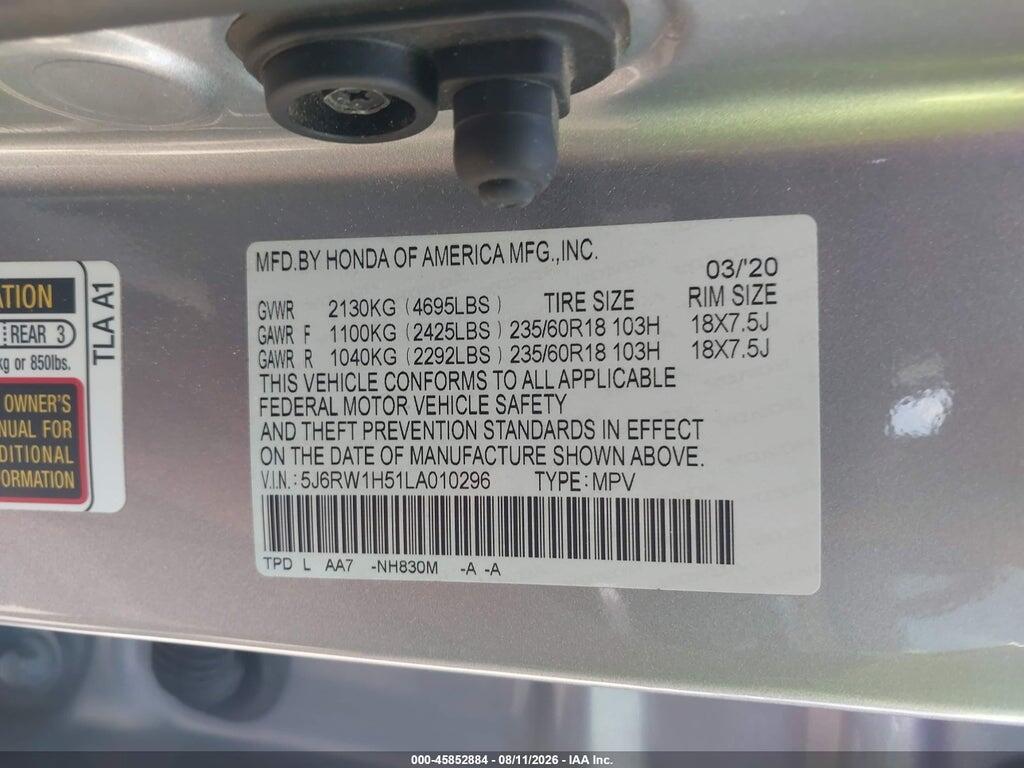 5J6RW1H51LA010296 2020 HONDA CR-V photo no. 9