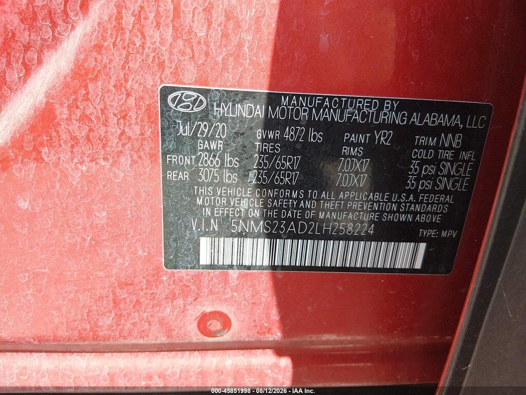 5NMS23AD2LH258224 2020 HYUNDAI SANTA FE photo no. 9