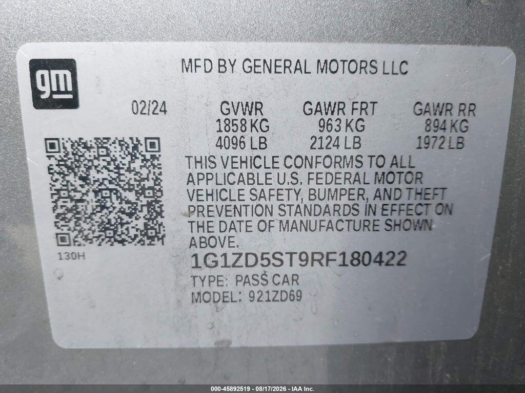 1G1ZD5ST9RF180422 2024 CHEVROLET MALIBU photo no. 9