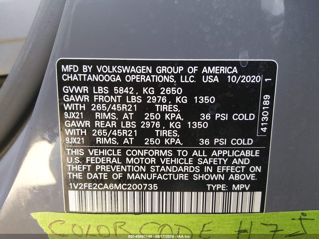 1V2FE2CA6MC200735 2021 VOLKSWAGEN ATLAS CROSS SPORT photo no. 9