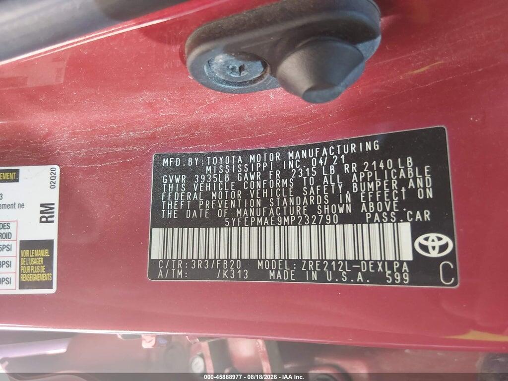 5YFEPMAE9MP232790 2021 TOYOTA COROLLA photo no. 9