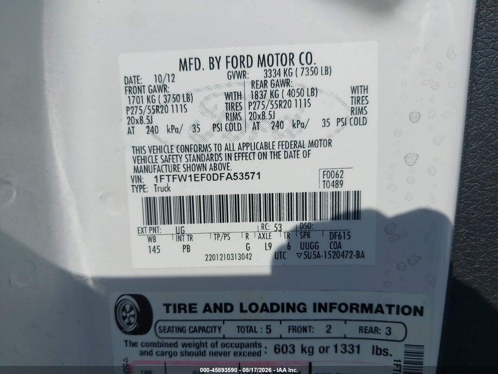 1FTFW1EF0DFA53571 2013 FORD F-150 photo no. 9
