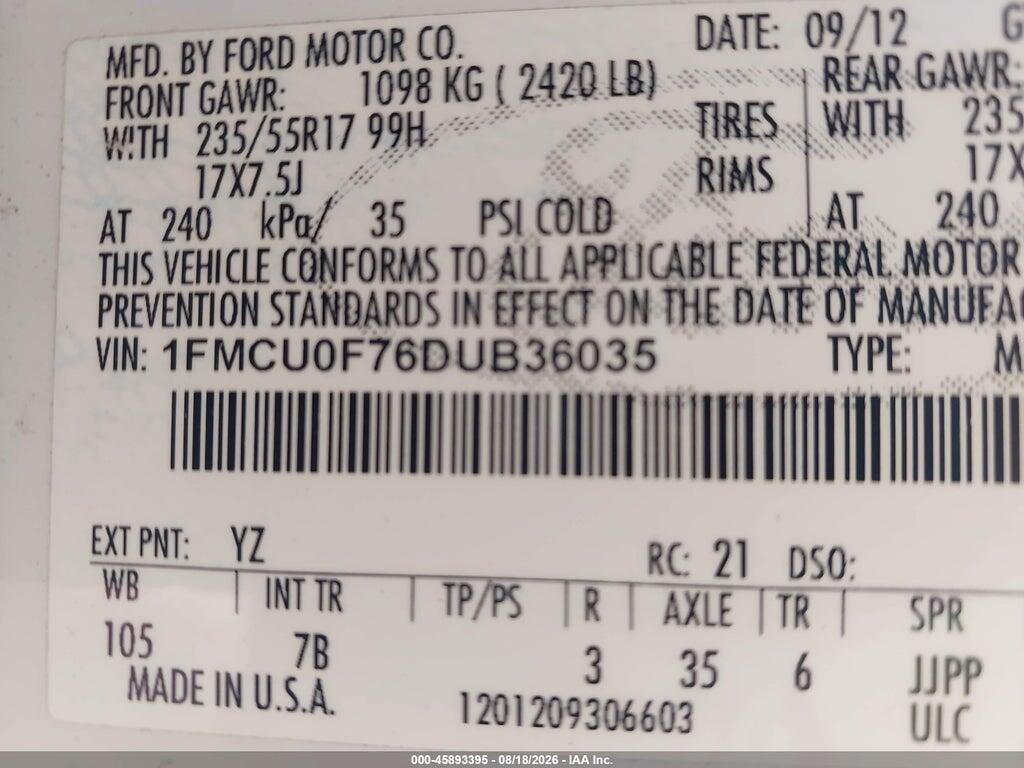 1FMCU0F76DUB36035 2013 FORD ESCAPE photo no. 9