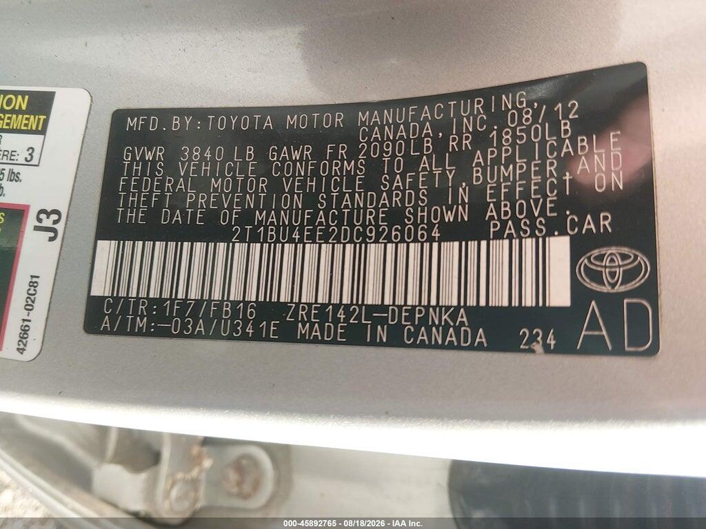 2T1BU4EE2DC926064 2013 TOYOTA COROLLA photo no. 9