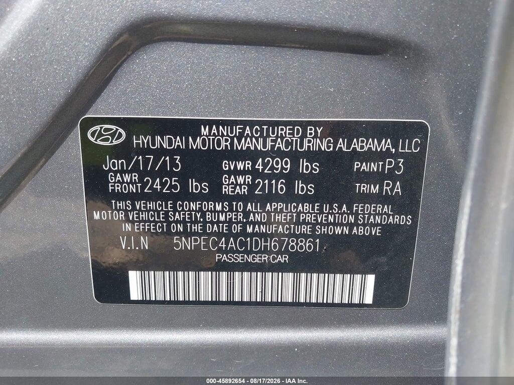 5NPEC4AC1DH678861 2013 HYUNDAI SONATA photo no. 9