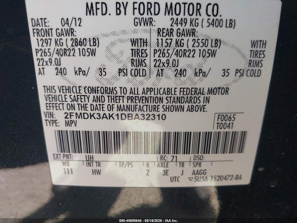 2FMDK3AK1DBA32310 2013 FORD EDGE photo no. 9