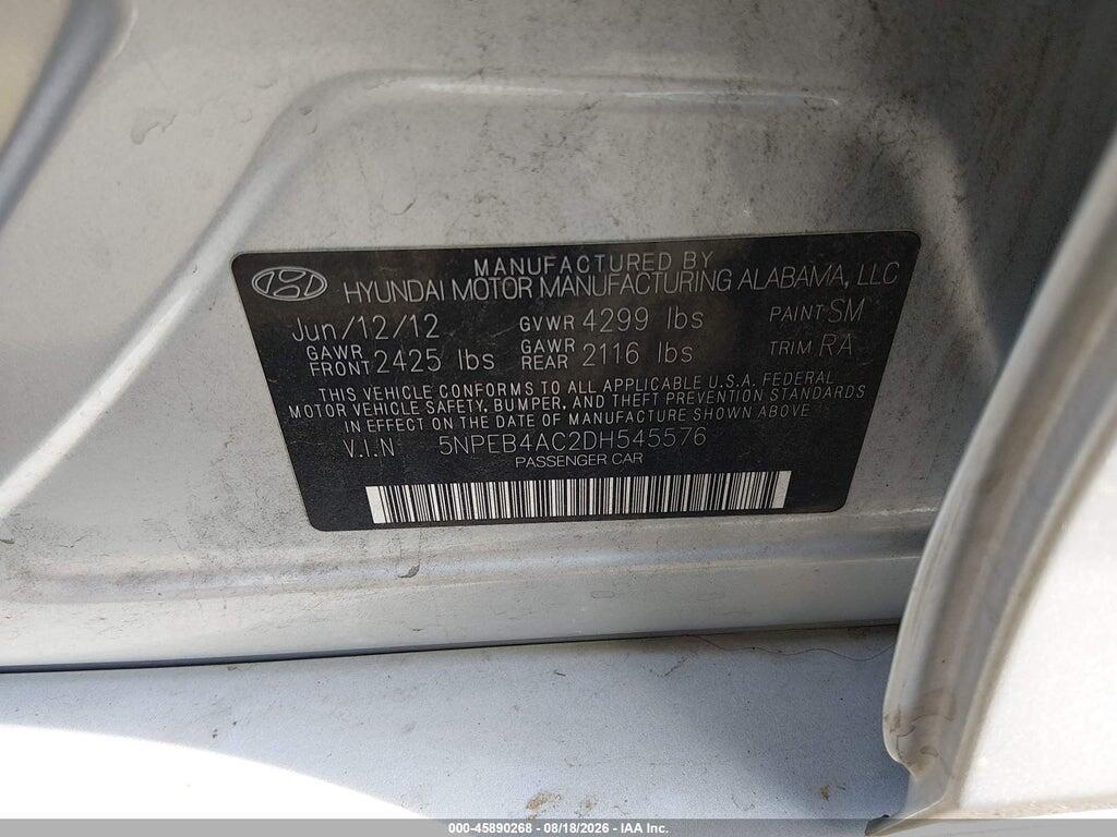 5NPEB4AC2DH545576 2013 HYUNDAI SONATA photo no. 9