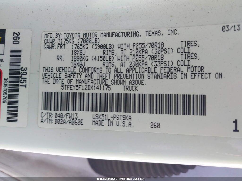 5TFEY5F12DX141175 2013 TOYOTA TUNDRA photo no. 9