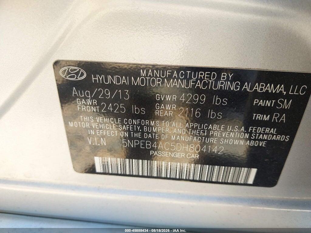 5NPEB4AC5DH804142 2013 HYUNDAI SONATA photo no. 9