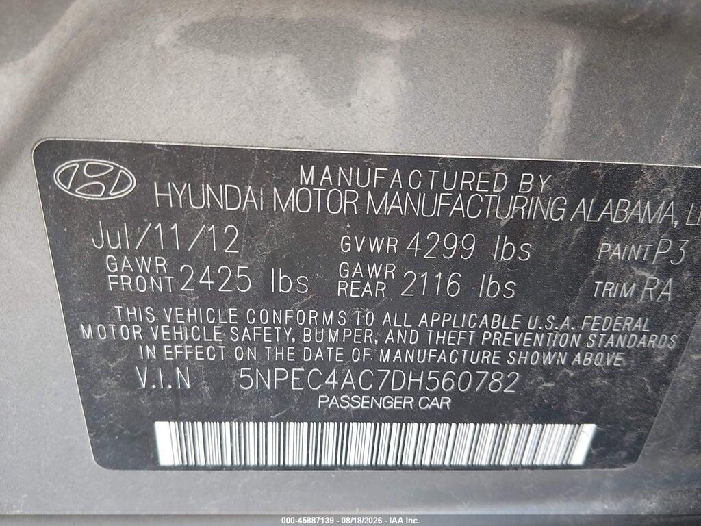 5NPEC4AC7DH560782 2013 HYUNDAI SONATA photo no. 9