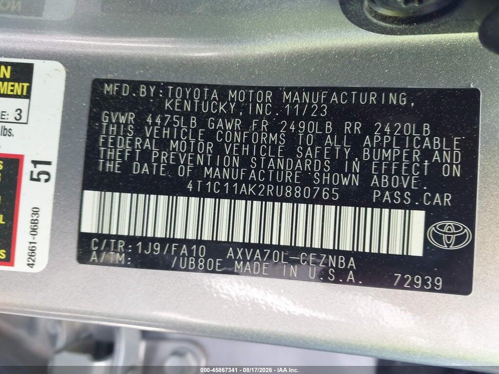 4T1C11AK2RU880765 2024 TOYOTA CAMRY photo no. 9