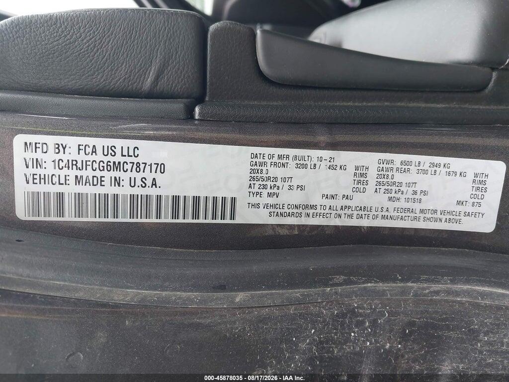 1C4RJFCG6MC787170 2021 JEEP GRAND CHEROKEE photo no. 9