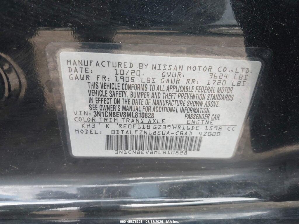 3N1CN8EV8ML810828 2021 NISSAN VERSA photo no. 9
