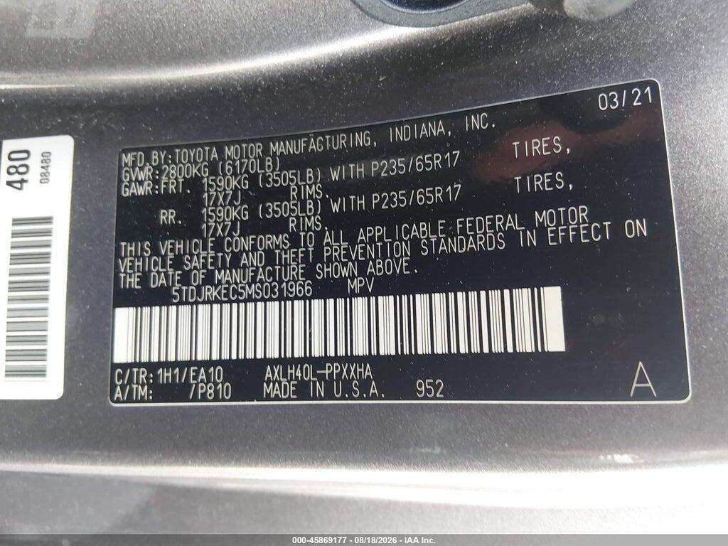5TDJRKEC5MS031966 2021 TOYOTA SIENNA photo no. 9