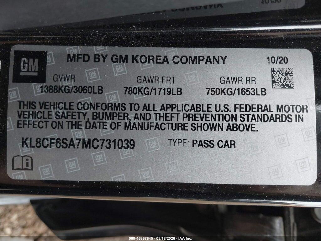 KL8CF6SA7MC731039 2021 CHEVROLET SPARK photo no. 9