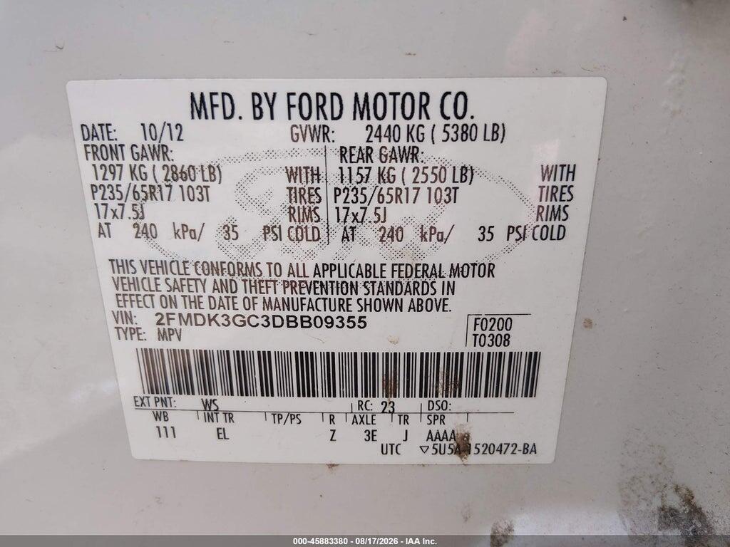 2FMDK3GC3DBB09355 2013 FORD EDGE photo no. 9