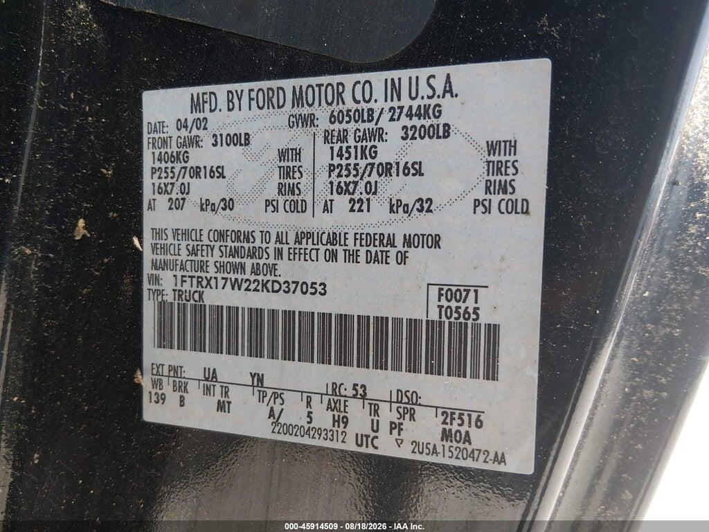 1FTRX17W22KD37053 2002 FORD F-150 photo no. 9