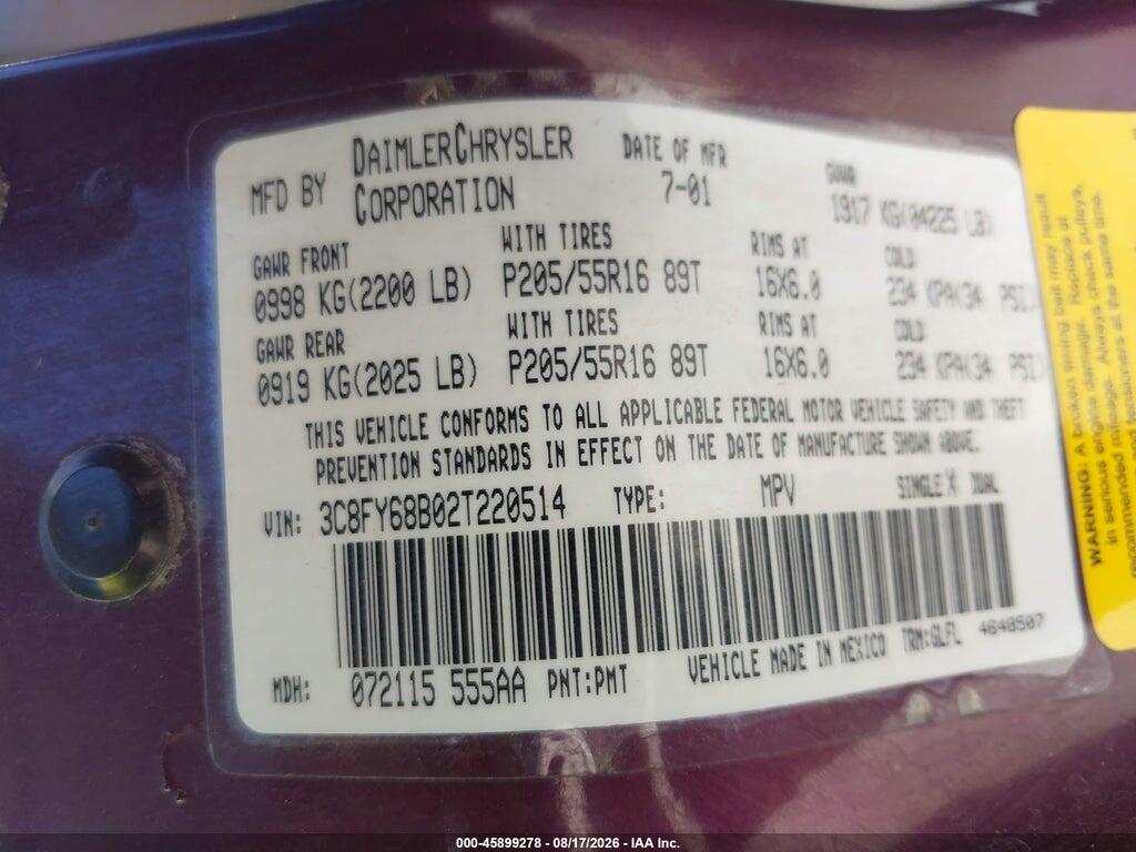 3C8FY68B02T220514 2002 CHRYSLER PT CRUISER photo no. 9